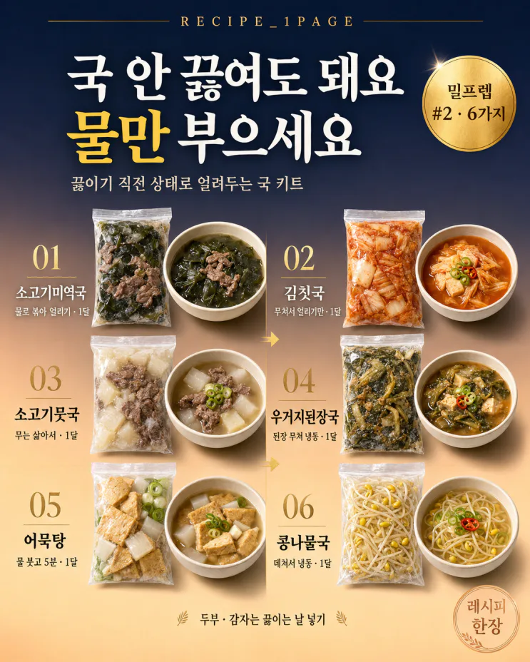 국 안 끓여도 됩니다 — 물만 부으면 되는 냉동 국 키트 6가지 레시피