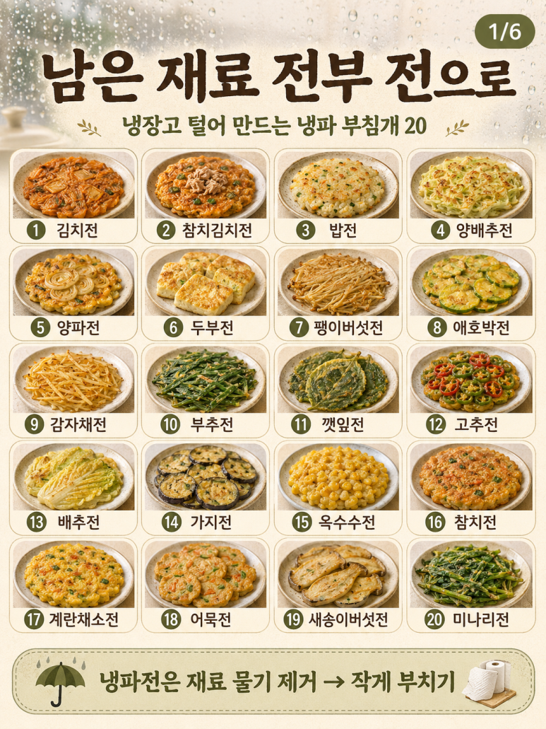 남은 재료 전부 전으로 — 냉장고 털어 만드는 냉파 부침개 20