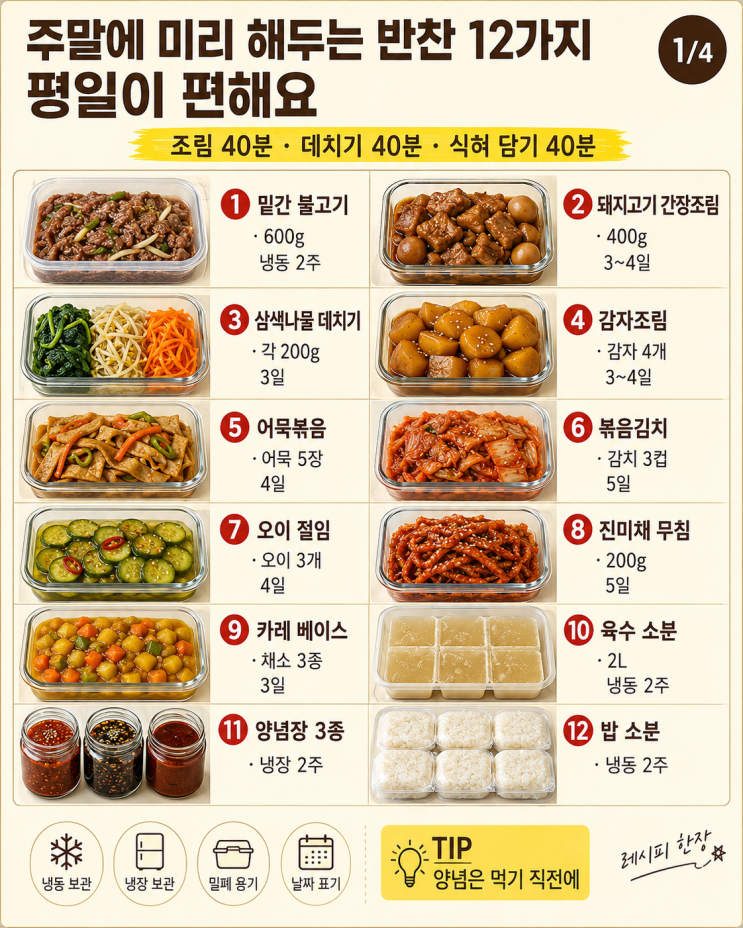 주말에 미리 해두는 반찬 12가지, 평일이 편해요