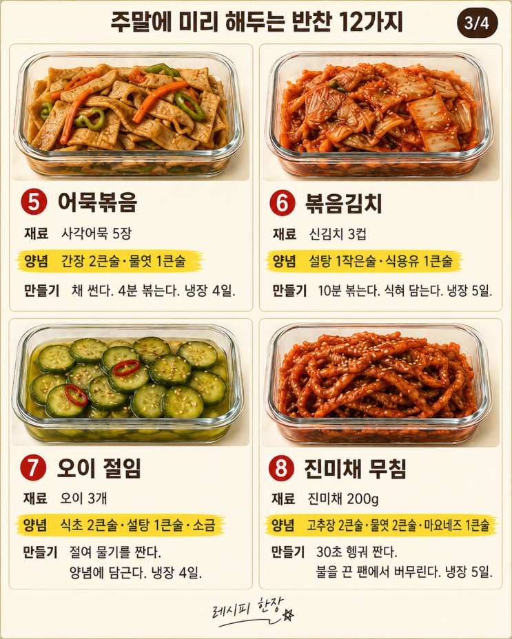 주말에 미리 해두는 반찬 12가지, 평일이 편해요