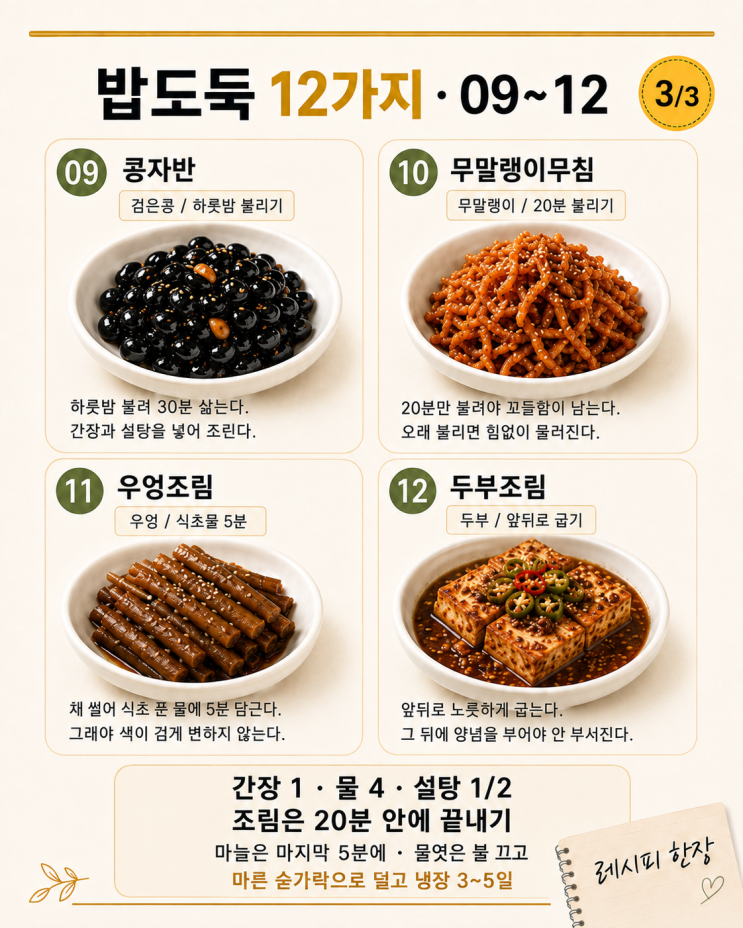 냉장고 문 열자마자 손 가는 — 밥도둑 반찬 12가지