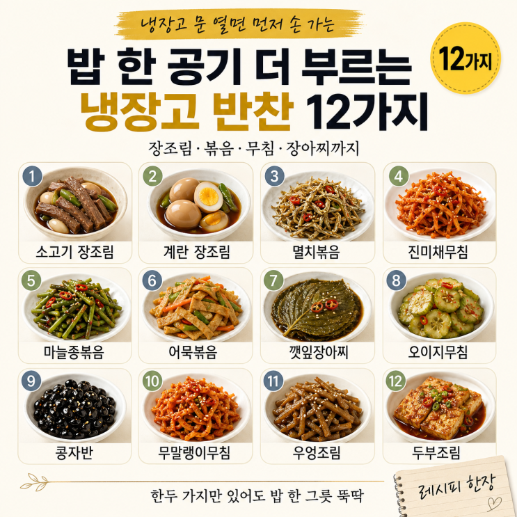 냉장고 문 열자마자 손 가는 — 밥도둑 반찬 12가지