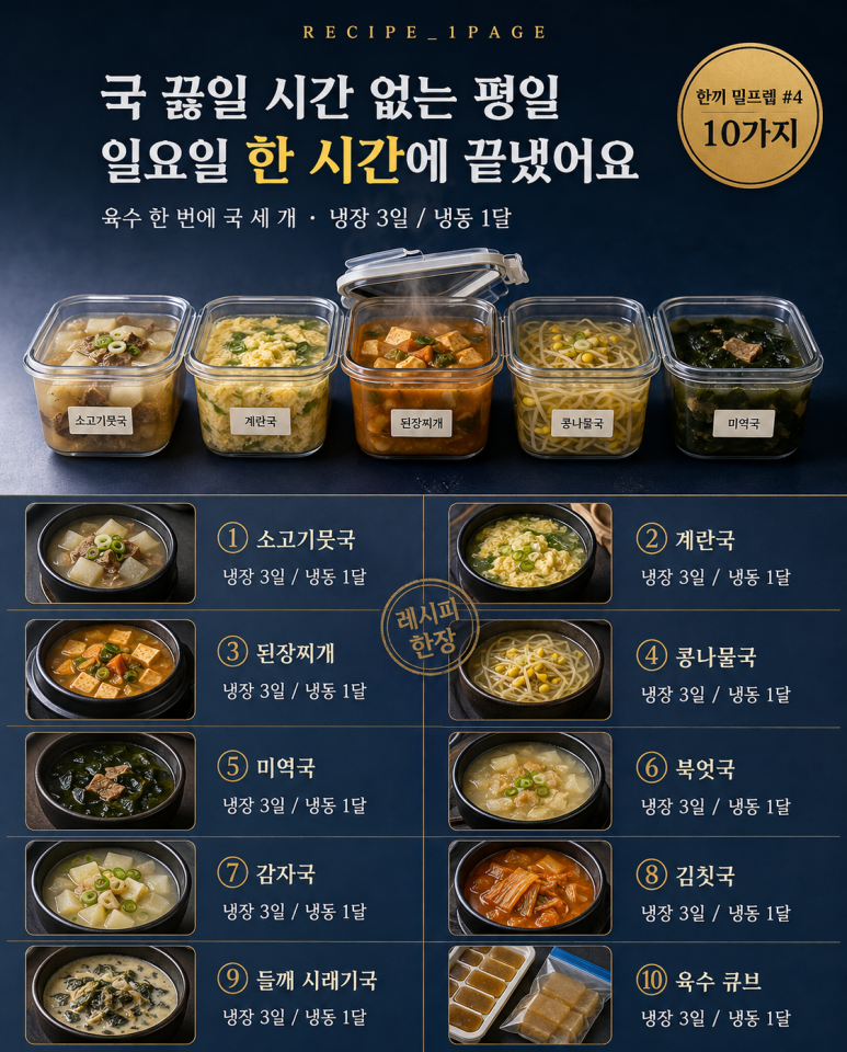 선선해지니 국 생각나는 저녁 — 한 번 끓여 3일 먹는 국 밀프렙 10가지