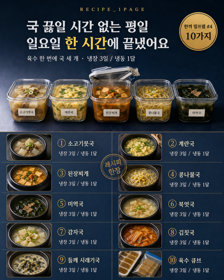 선선해지니 국 생각나는 저녁 — 한 번 끓여 3일 먹는 국 밀프렙 10가지