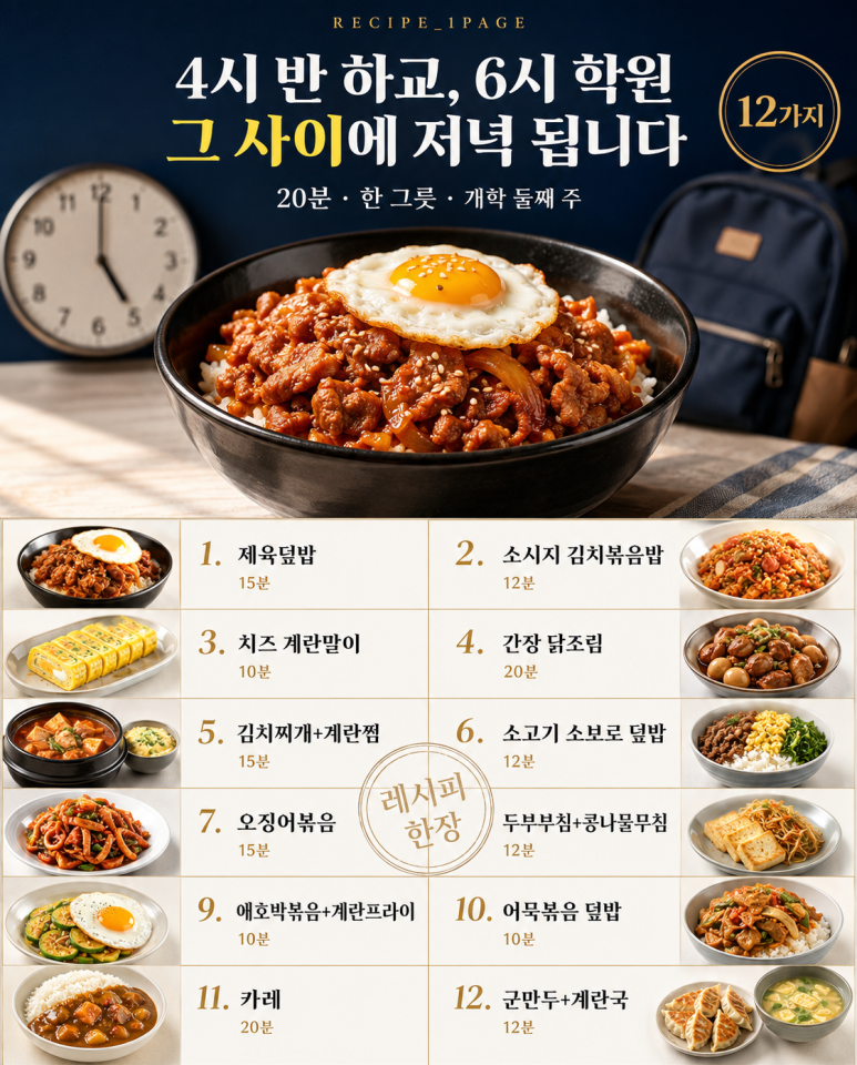 학원 가기 전에 먹여 보내야 한다면 — 20분에 끝나는 저녁 12가지