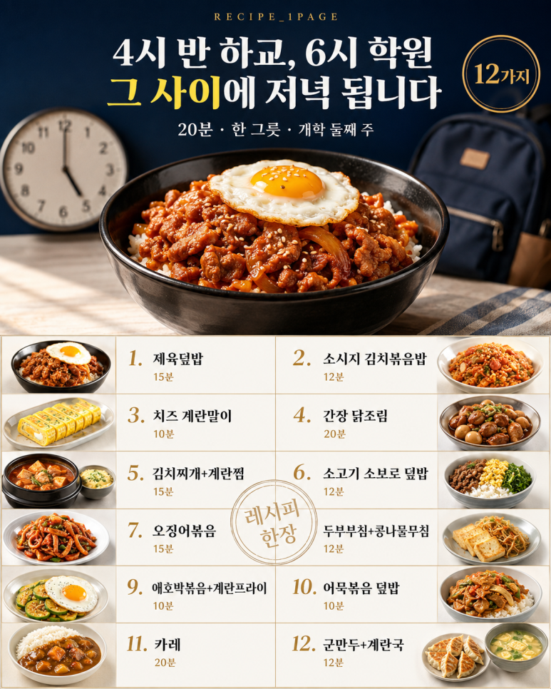 학원 가기 전에 먹여 보내야 한다면 — 20분에 끝나는 저녁 12가지