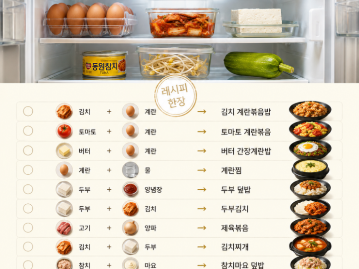냉장고 재료에 O만 치면 저녁 메뉴가 나와요 — 조합표 12가지
