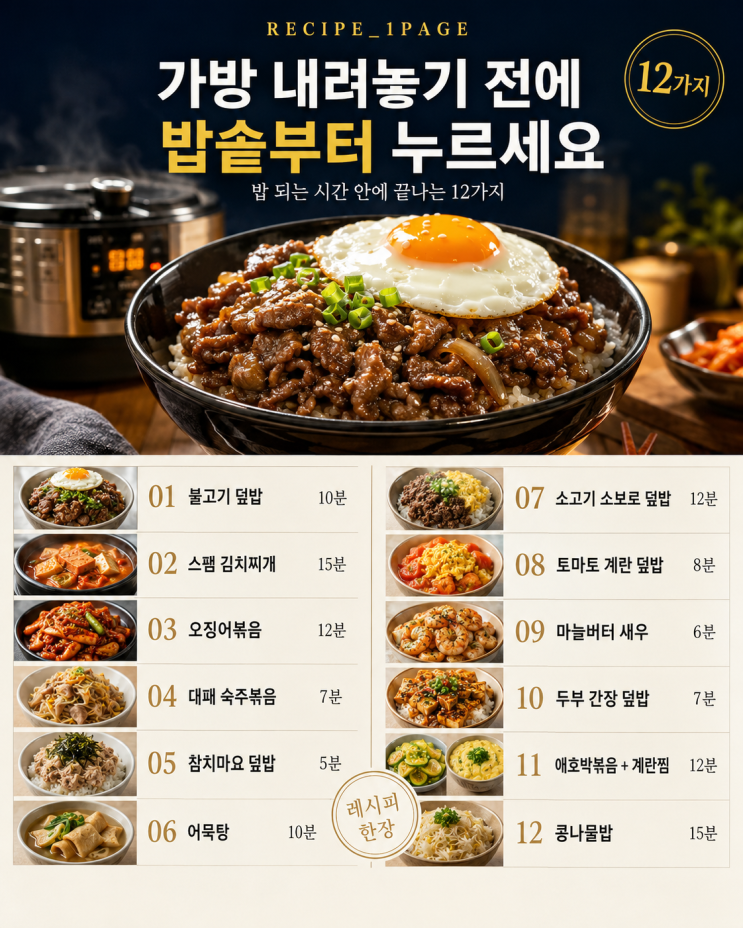 퇴근하고 옷만 갈아입고 나오면 — 배달 안 부러운 15분 저녁 12가지