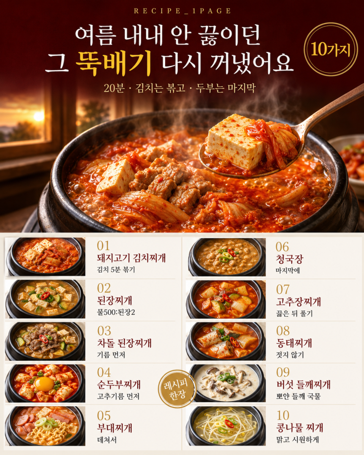 밤에 창문 닫고 자기 시작했다면 — 다시 국물 당기는 저녁 찌개 10가지