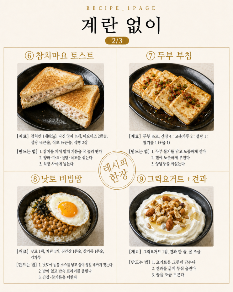 아침에 빵만 먹던 집 — 5분이면 되는 단백질 아침 10가지