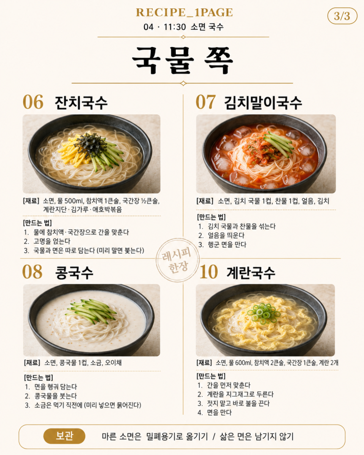 소면 한 봉지 있다면 — 10분 점심 국수 10가지
