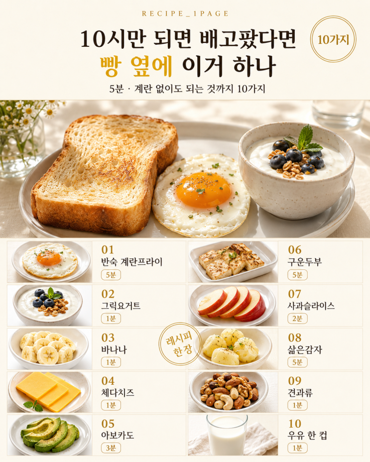 아침에 빵만 먹던 집 — 5분이면 되는 단백질 아침 10가지