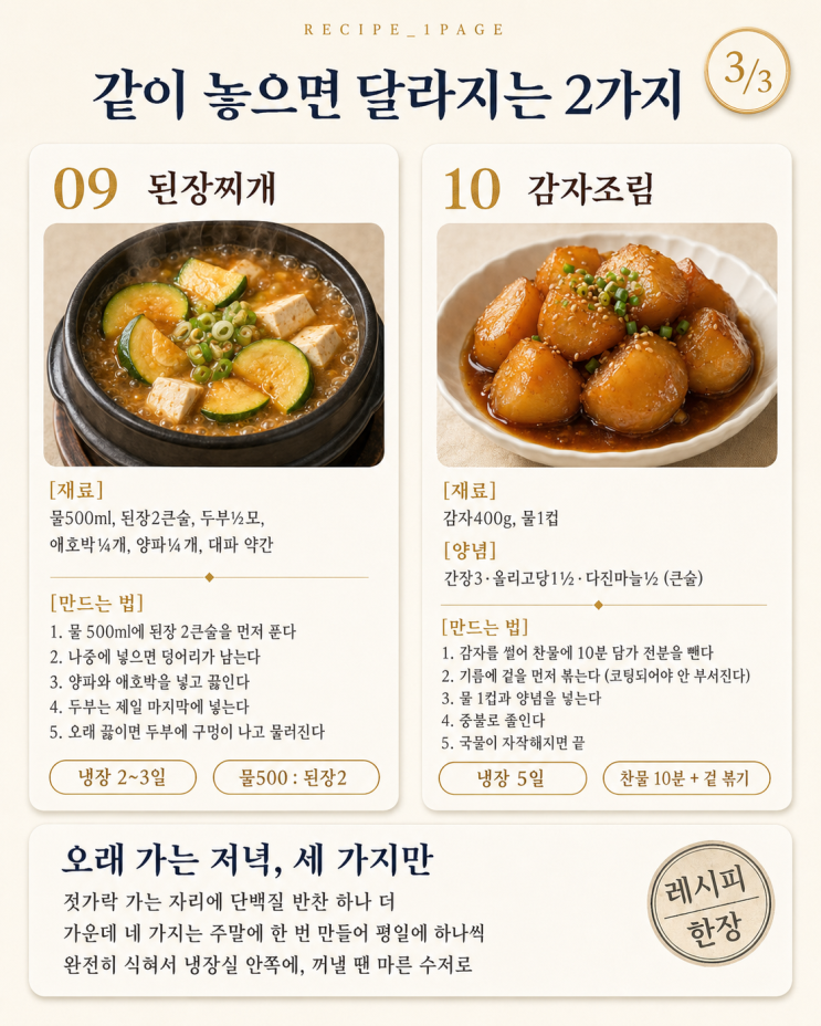메인 하나에 반찬 셋 — 저녁상이 완성되는 조합 10가지