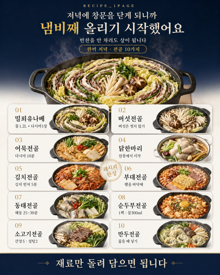 선선한 저녁엔 전골 — 재료만 쌓으면 되는 10가지