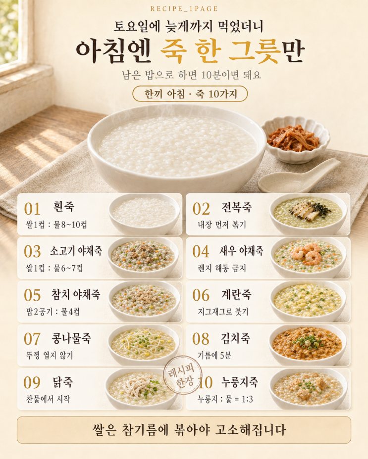 일요일 아침은 죽 한 그릇 — 냄비 하나 죽 10가지