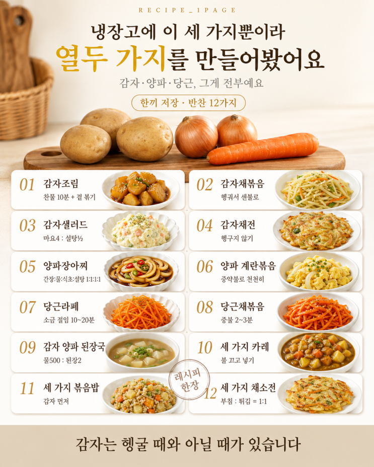 장보기 전 냉장고에 이것뿐이라면 — 세 가지로 반찬 12가지