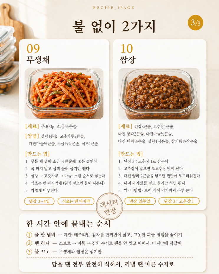 밑반찬 10가지 한 번에 만들기 — 순서만 지키면 한 시간