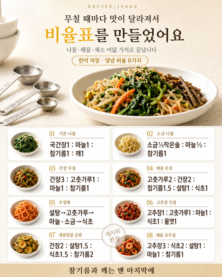 무침 양념 비율 8가지 — 나물·해물·채소별로 정리했어요