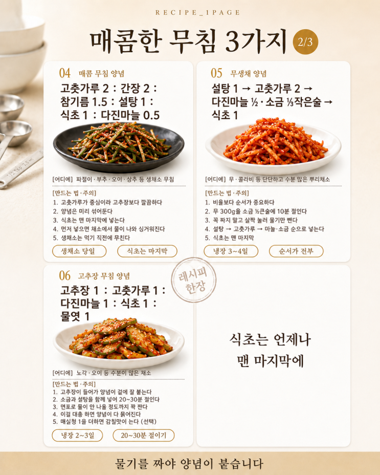 무침 양념 비율 8가지 — 나물·해물·채소별로 정리했어요