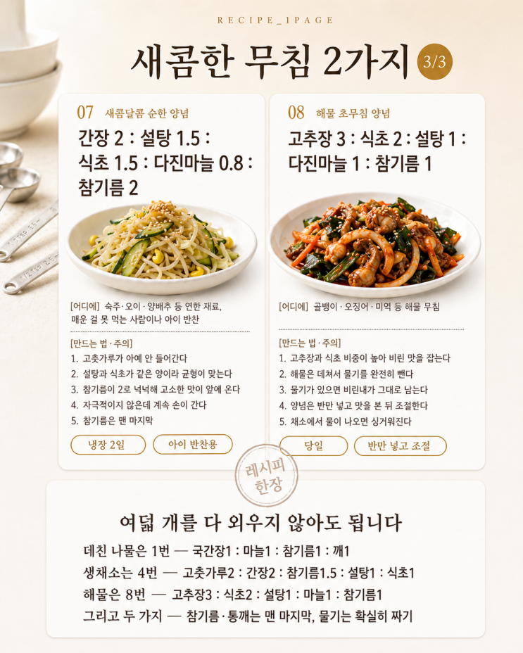 무침 양념 비율 8가지 — 나물·해물·채소별로 정리했어요