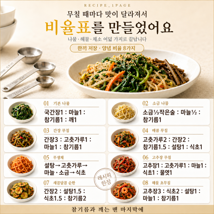무침 양념 비율 8가지 — 나물·해물·채소별로 정리했어요