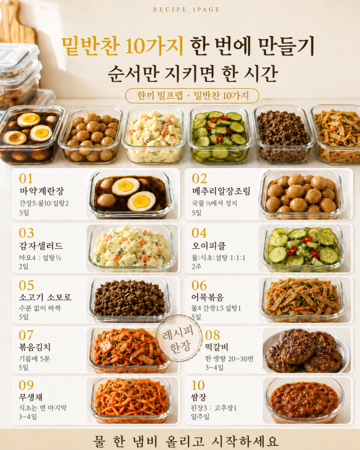 밑반찬 10가지 한 번에 만들기 — 순서만 지키면 한 시간