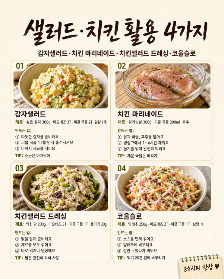 피클 국물 버리기 전에 잠깐 — 감자샐러드부터 치킨까지 8가지