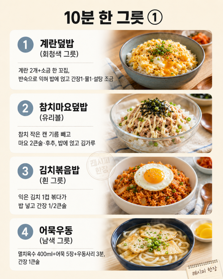 혼자 먹는 점심, 뭐 해먹지 싶다면 — 10분 한 그릇 12가지