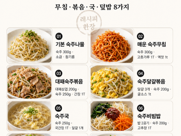 숙주 한 봉지, 물 생기기 전에 — 10분 집밥 8가지