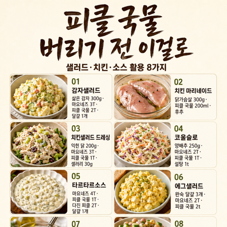 피클 국물 버리기 전에 잠깐 — 감자샐러드부터 치킨까지 8가지