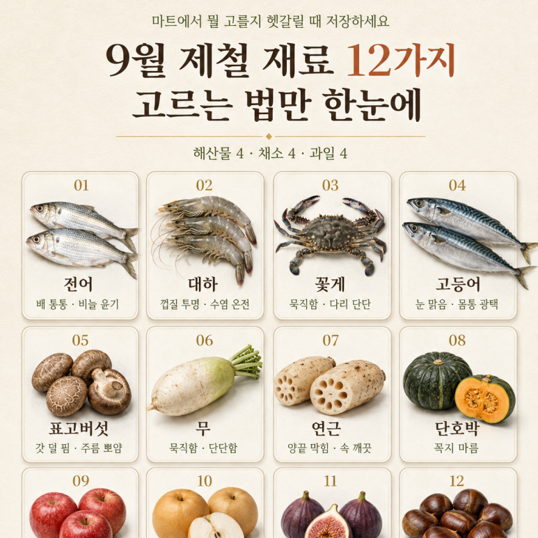 9월에 싸고 맛있어지는 것들 — 제철 재료 12가지, 고르는 법까지