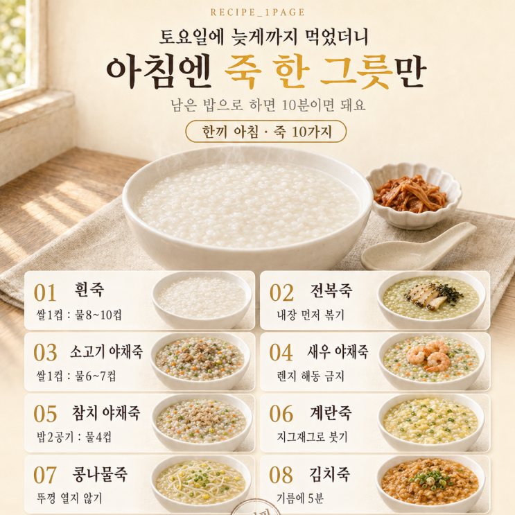 일요일 아침은 죽 한 그릇 — 냄비 하나 죽 10가지