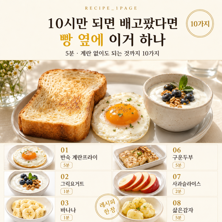 아침에 빵만 먹던 집 — 5분이면 되는 단백질 아침 10가지