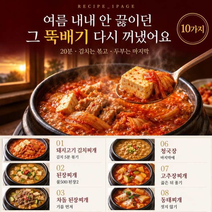 밤에 창문 닫고 자기 시작했다면 — 다시 국물 당기는 저녁 찌개 10가지