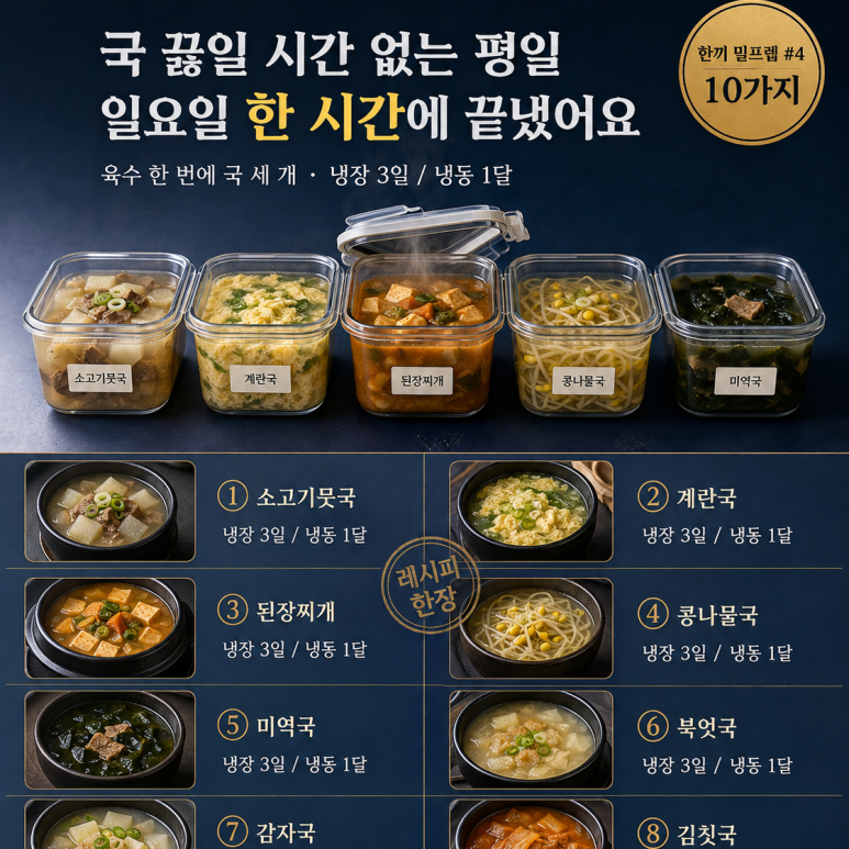 선선해지니 국 생각나는 저녁 — 한 번 끓여 3일 먹는 국 밀프렙 10가지