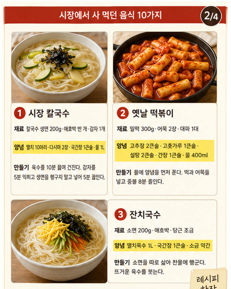 시장에서 사 먹던 음식 10가지, 집에서 만드는 법