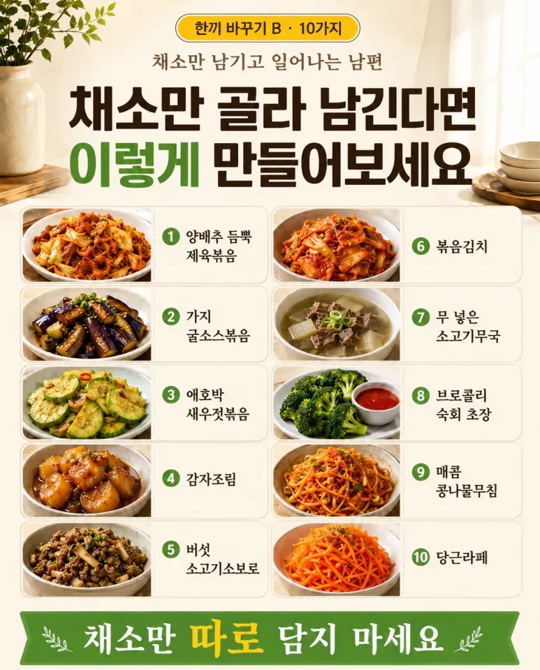 채소반찬 자꾸 남는다면 — 맛있게 먹게 만드는 조리법 10가지