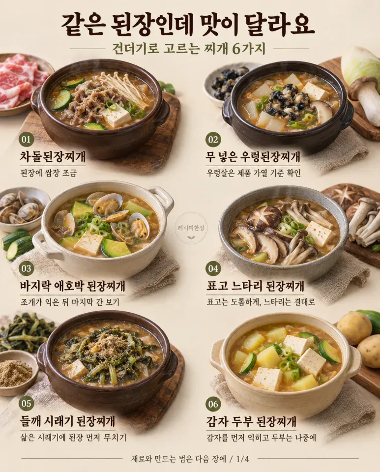 된장만 더 넣으면 짜져요 — 건더기로 맛 바꾸는 된장찌개 6가지