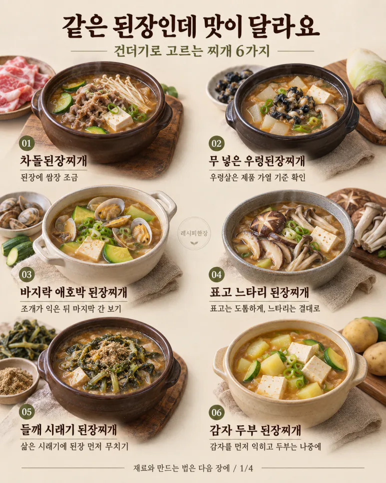 된장만 더 넣으면 짜져요 — 건더기로 맛 바꾸는 된장찌개 6가지