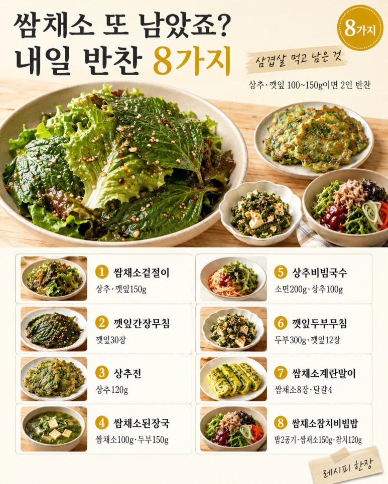 삼겹살 먹고 쌈채소 또 남았다면 — 다음 날 반찬 8가지