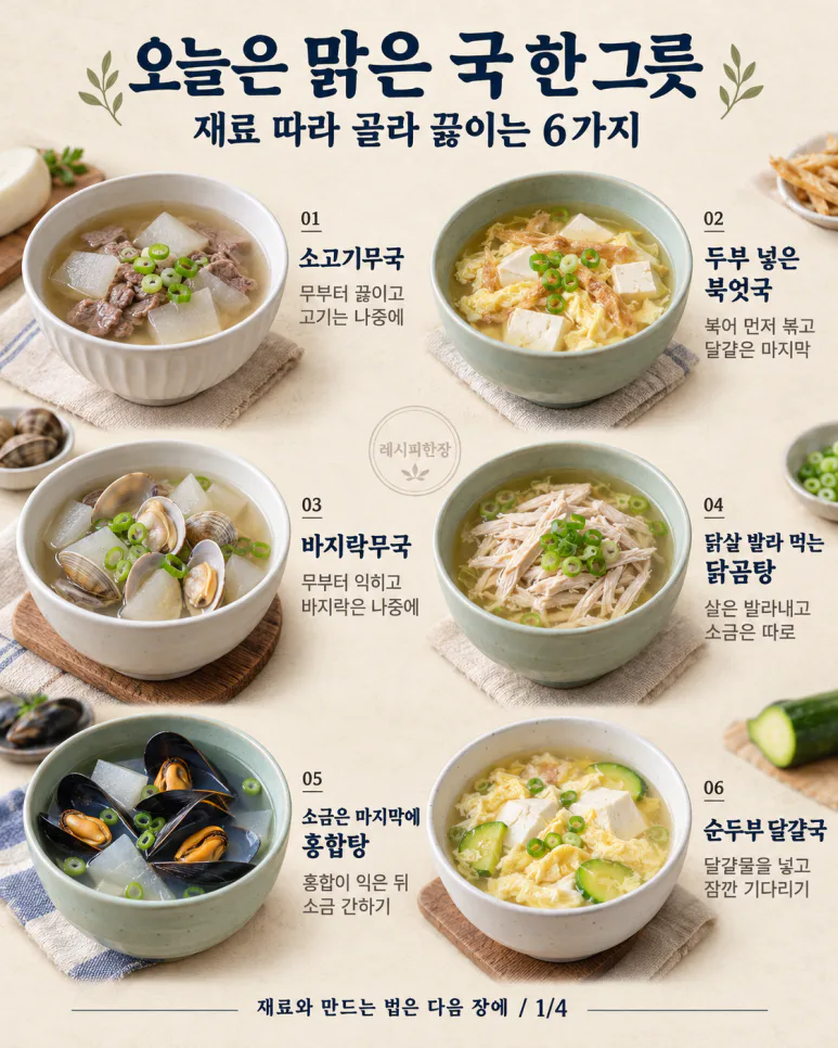 Chuseok dinner is with clear broth - 6 types of beef radish soup, northern radish soup, soft tofu soup, etc.