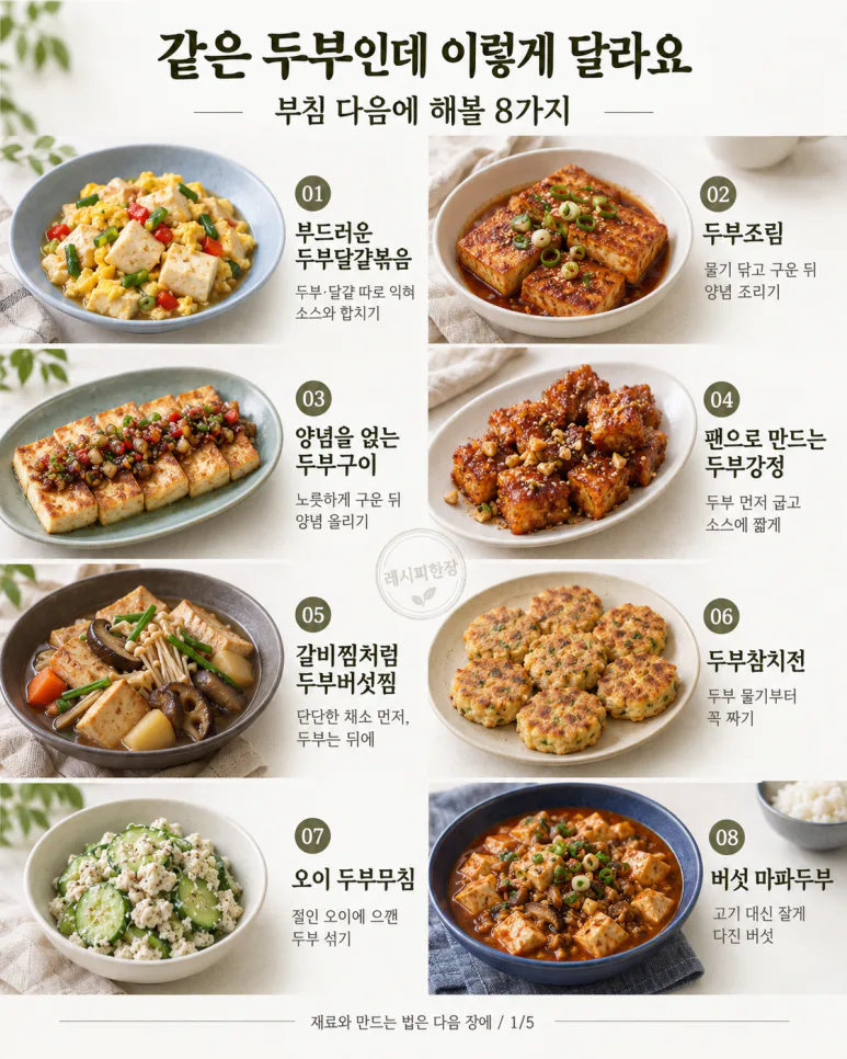 If you had just served up one piece of tofu for Sunday dinner — 8 types of Gangjeong, mushroom stew, Mapo tofu, etc.