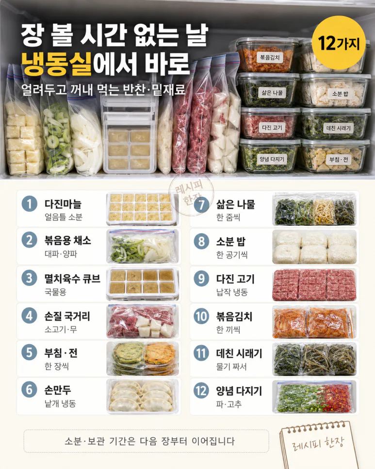 냉동실이 곳간입니다 — 얼려두고 꺼내 먹는 반찬 12가지