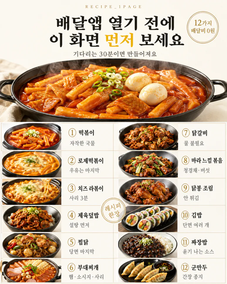 배달시키면 2만 원, 집에서는 5천 원 — 자주 시키던 메뉴 12가지