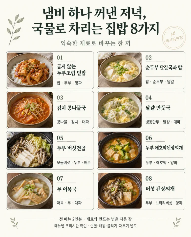 8 platos de comida casera servidos con caldo en una olla al salir la noche, cuando se saca una olla