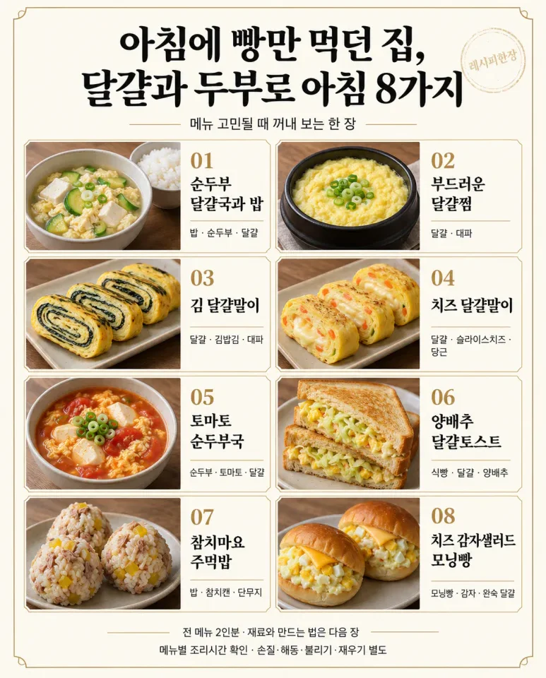 아침에 빵만 먹던 집, 달걀과 두부로 아침 8가지