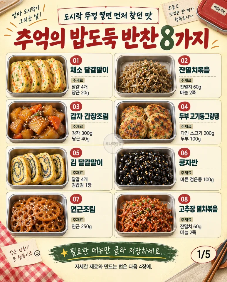 도시락 뚜껑 열면 먼저 찾던 맛 — 추억의 밥도둑 반찬 8가지