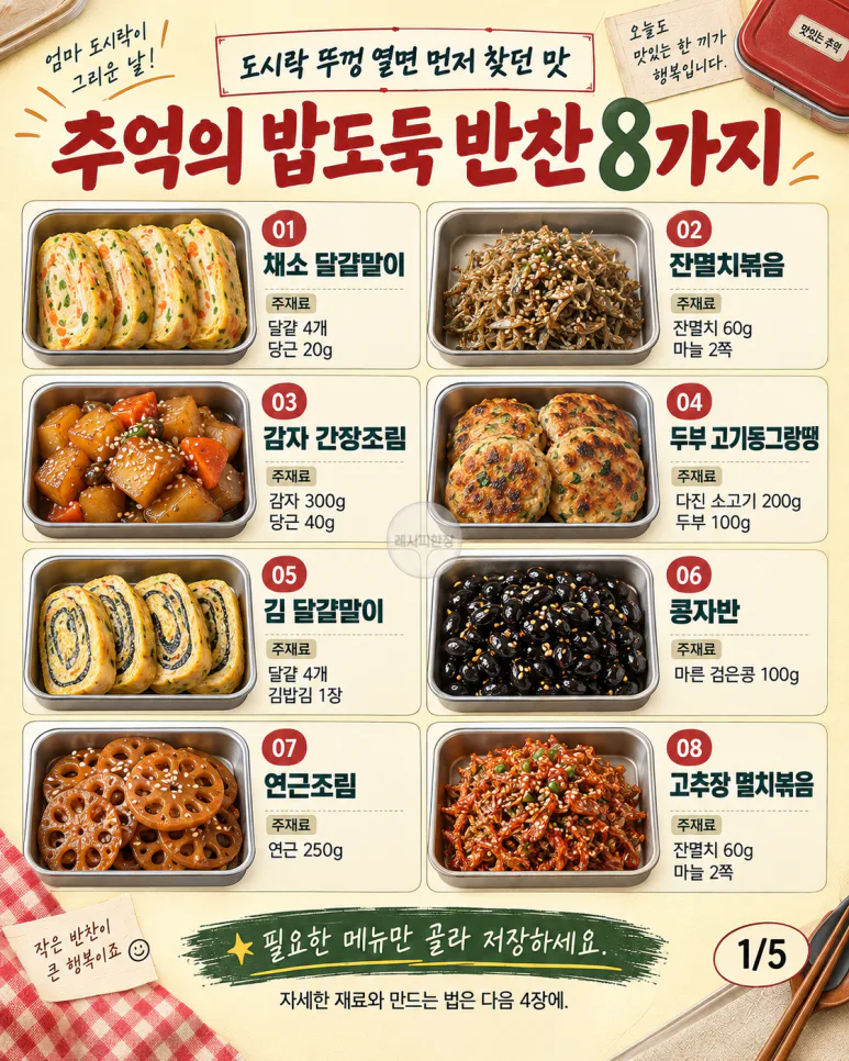 도시락 뚜껑 열면 먼저 찾던 맛 — 추억의 밥도둑 반찬 8가지