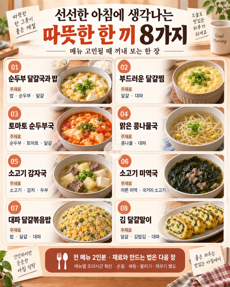선선한 아침에 생각나는 따뜻한 한 끼 8가지