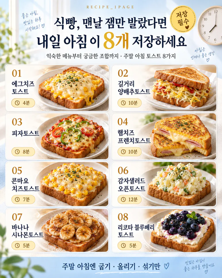 식빵, 맨날 잼만 발랐다면 — 주말 아침 토스트 8가지